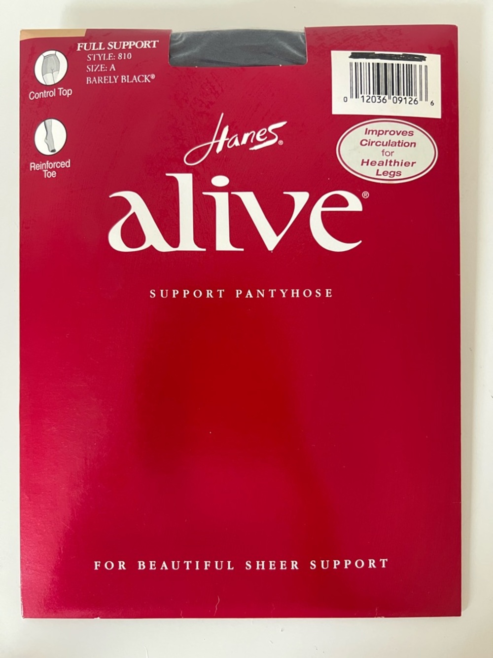 Hanes Alive 810 Support Pantyhose Barely Black Size A Vintage